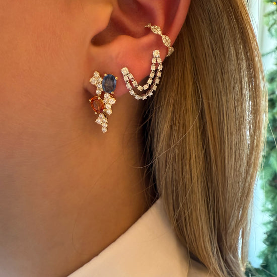 Mixed Colored Sapphires & Diamond Cluster Earrings