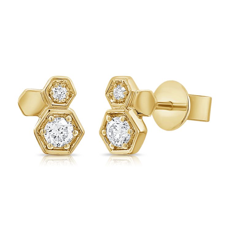 Gold & Diamond Bee Hive Earrings