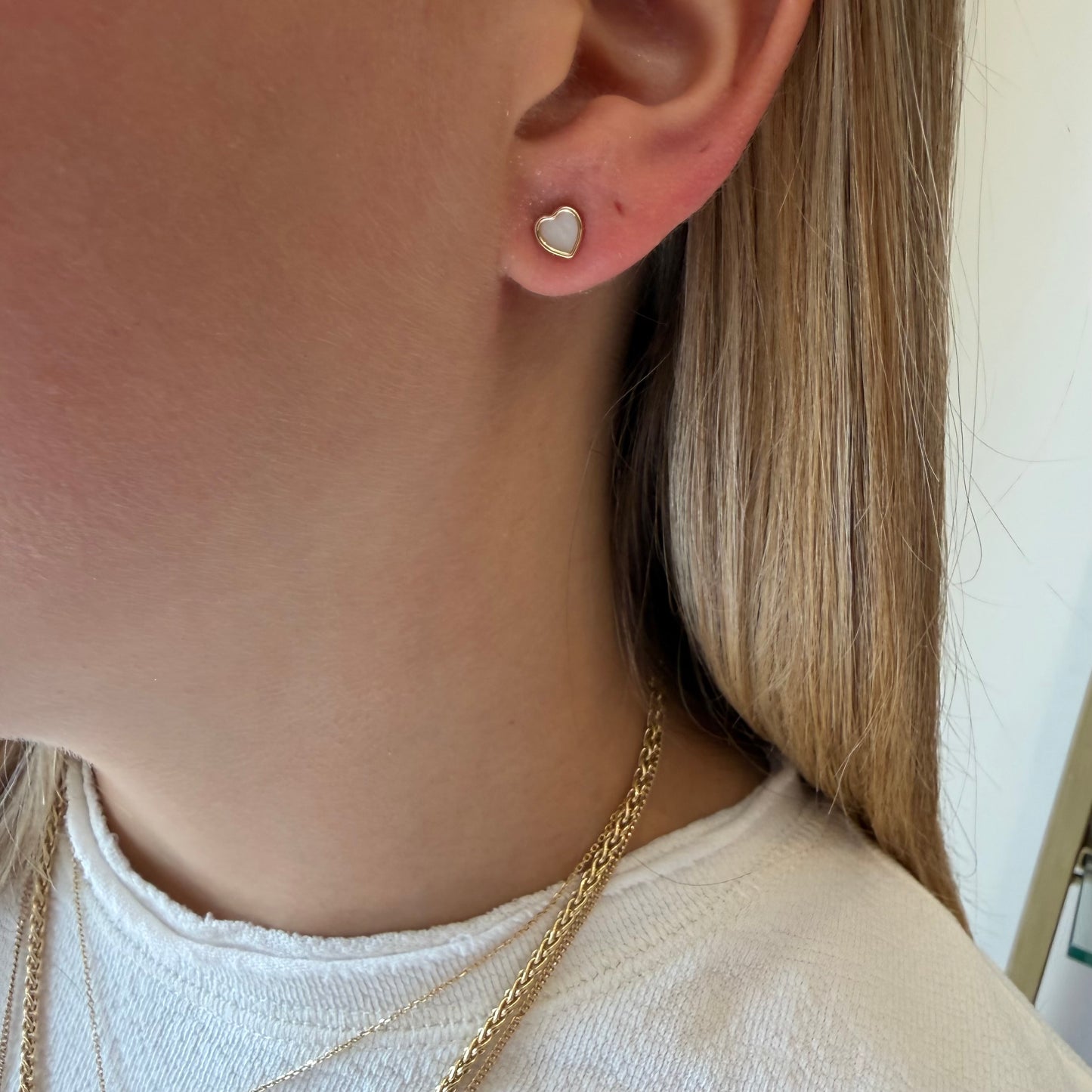 Gold & Mother of Pearl Heart Screwback Earring