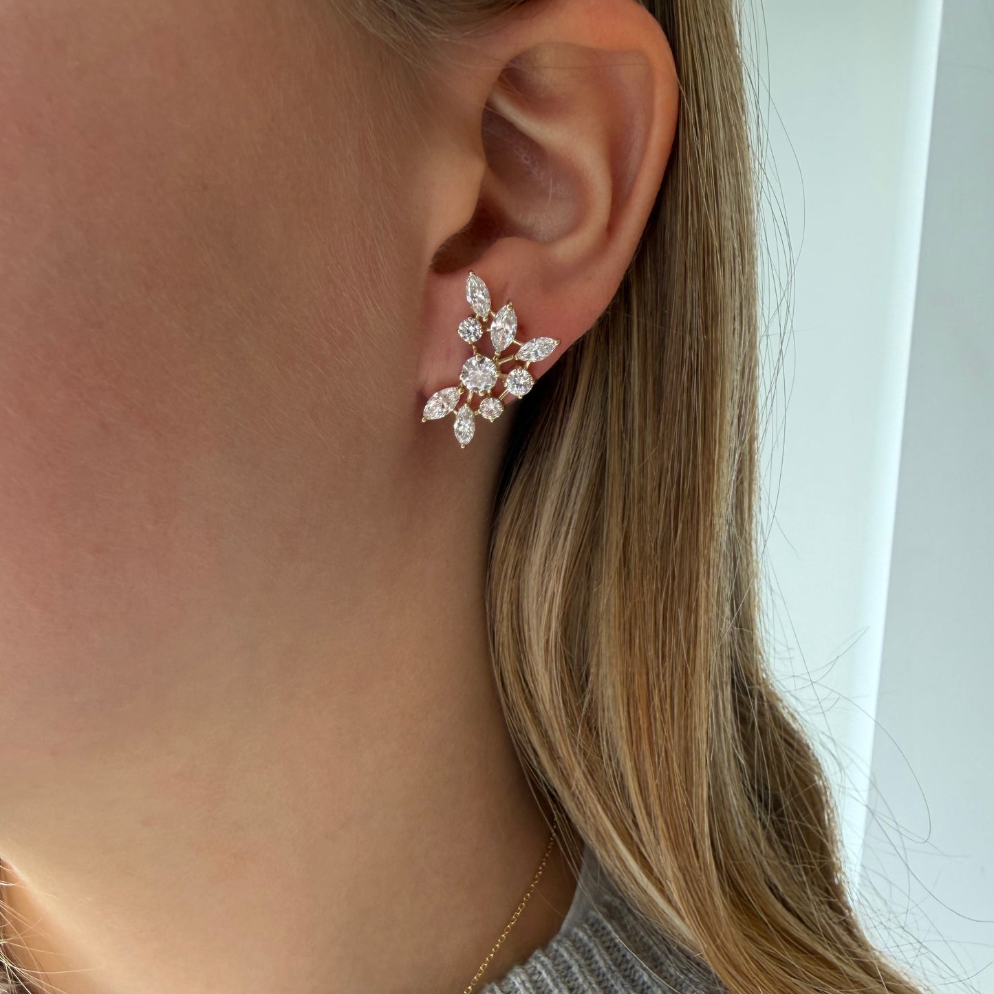 Marquee & Round Cluster Diamond Earring