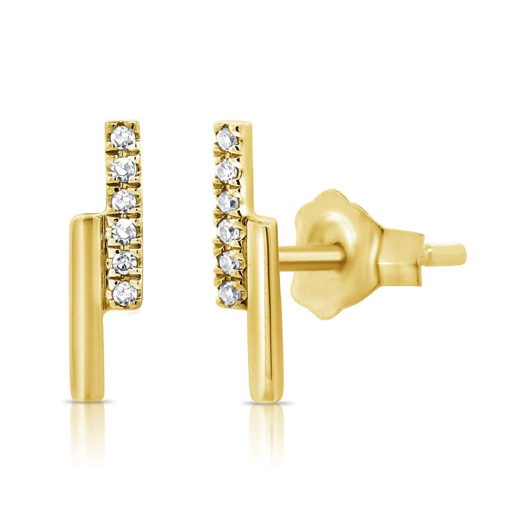 Double Mini Bar Diamond & Gold Earrings