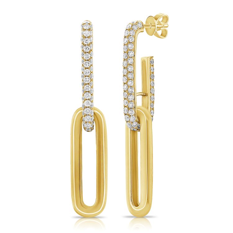 Hanging Diamond & Gold Paperclip Earrings