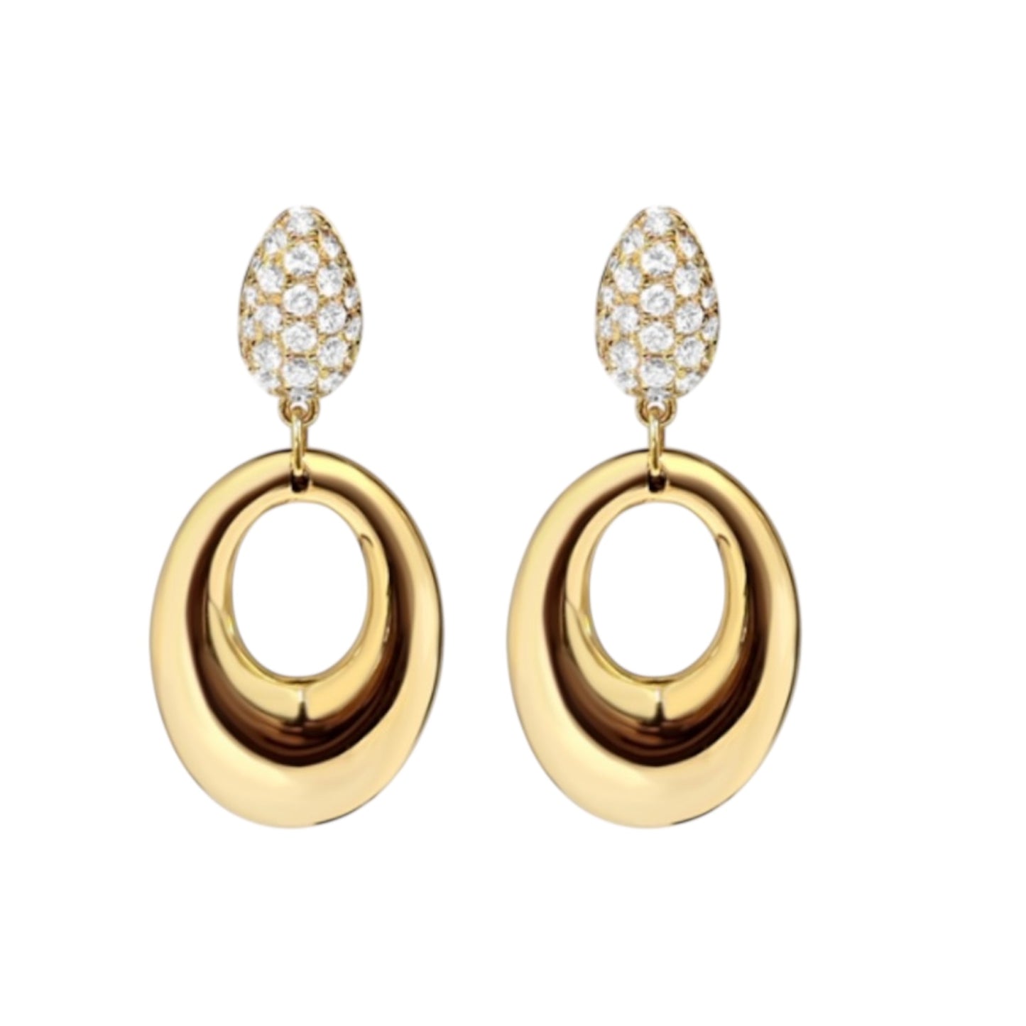 Pave Diamond & Gold Oval Drop Earrings