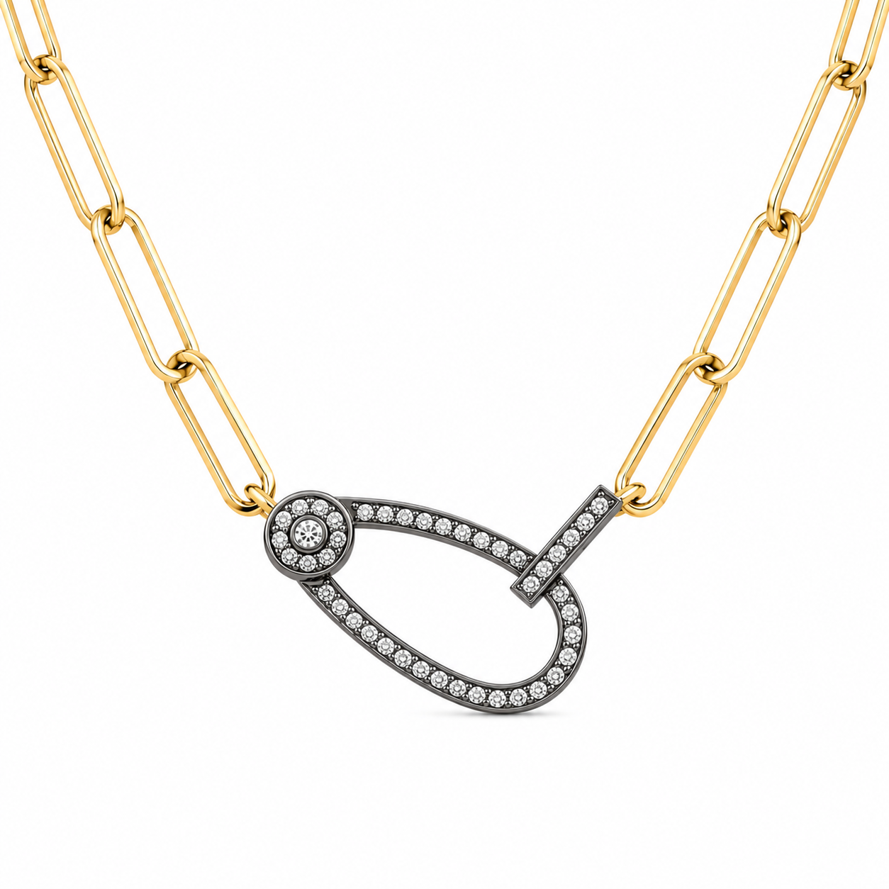 Large Paperclip Link Necklace with Black Rhodium Diamond Clasp