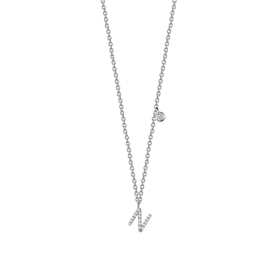 Diamond Initial & Bezel Chain Necklace