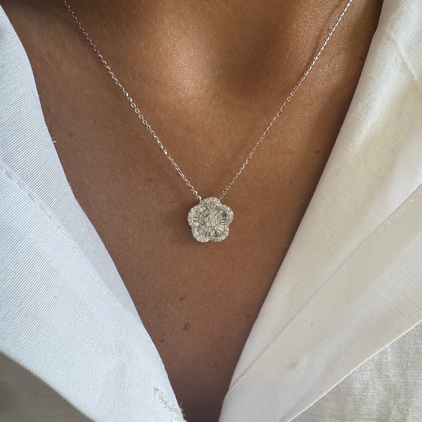 Baguette Diamond Flower Necklace