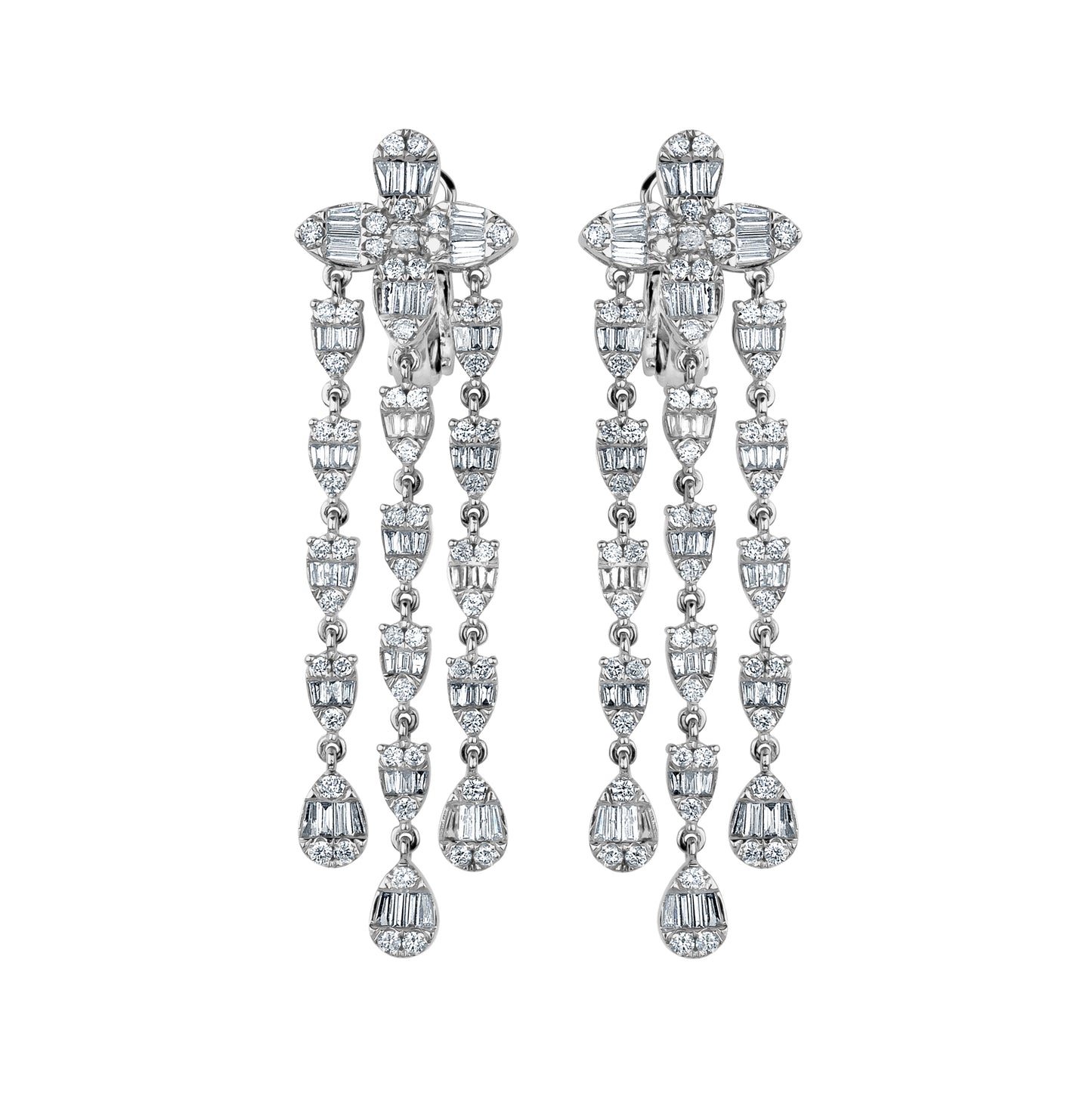 4 Petal Diamond Flower Dangle Earrings