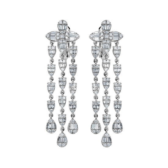 4 Petal Diamond Flower Dangle Earrings