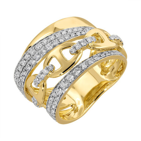 Pave Diamond & Gold Link Stacked Ring