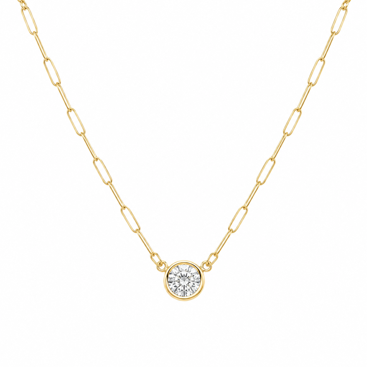 0.60 Carat Lab Bezel Diamond Necklace on Paperclip Chain