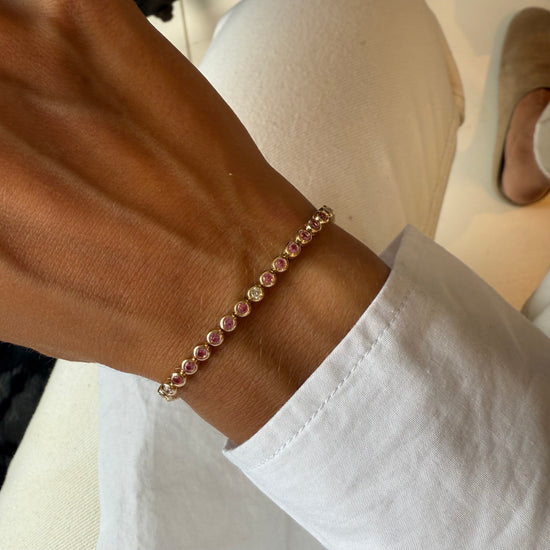 Pink Sapphire & Diamond Bezel Tennis Bracelet