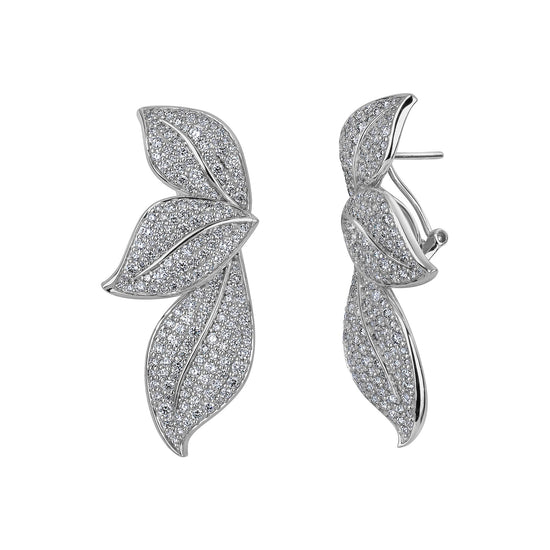 Diamond Three Leaf Drop Earrings