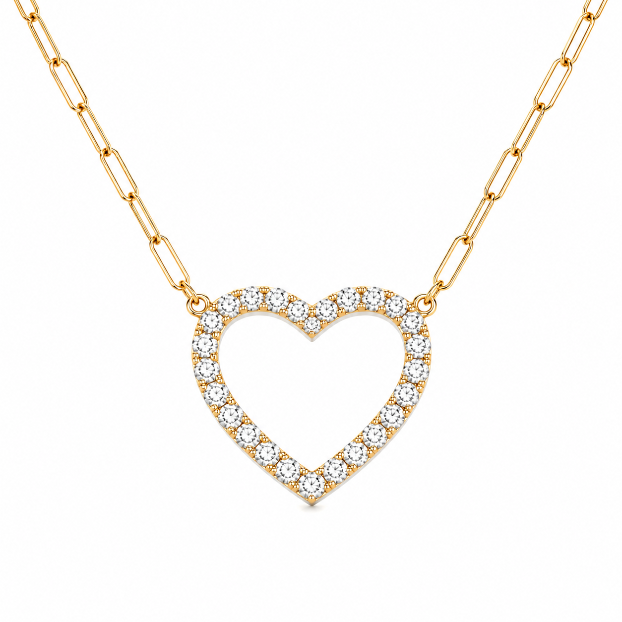 Large Open Diamond Heart on Paperclip Necklace