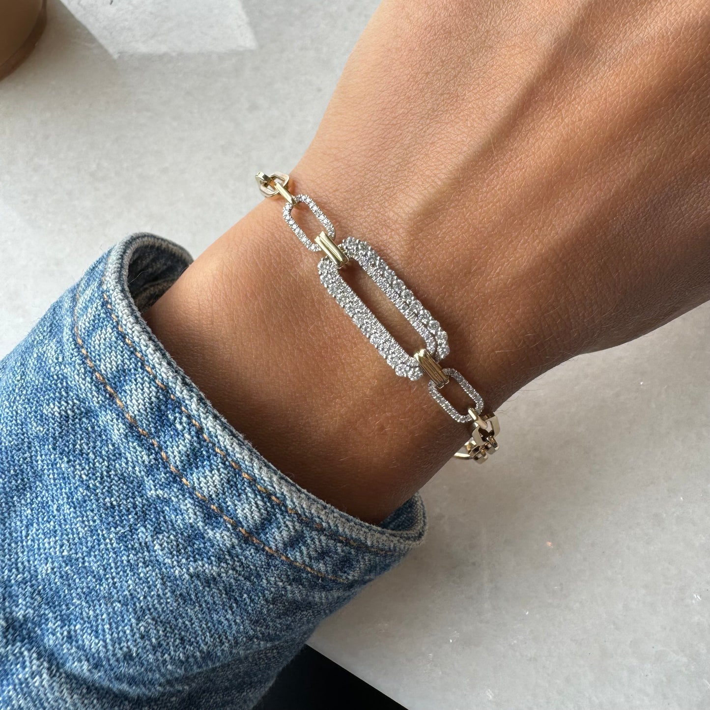 Paperclip Bracelet With 3 Diamond Links