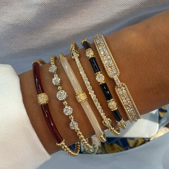 5 Pave Diamond Discs on Beaded Ball Bangle