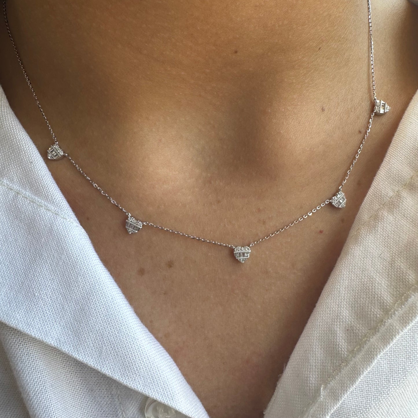5 Diamond Heart Cluster Necklace