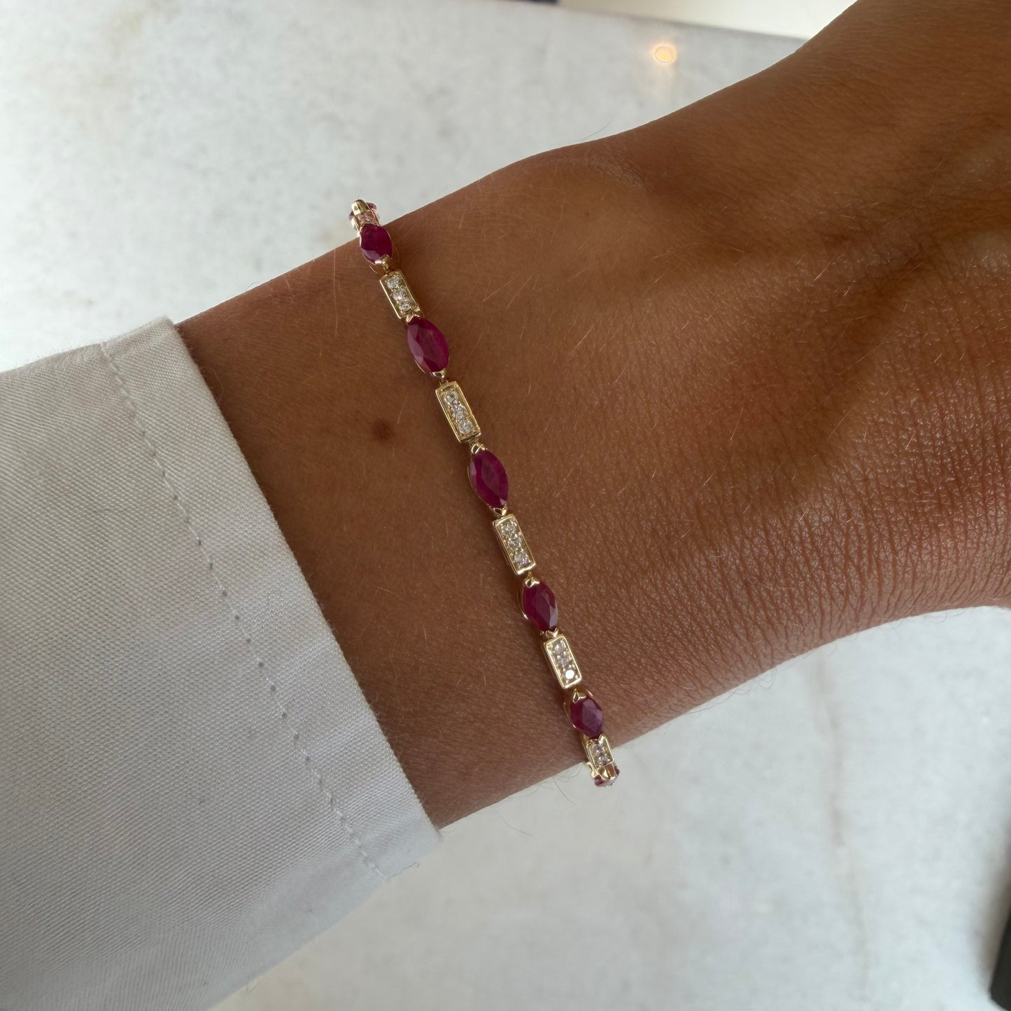 Pave Diamond & Marquee Ruby Chain Bracelet