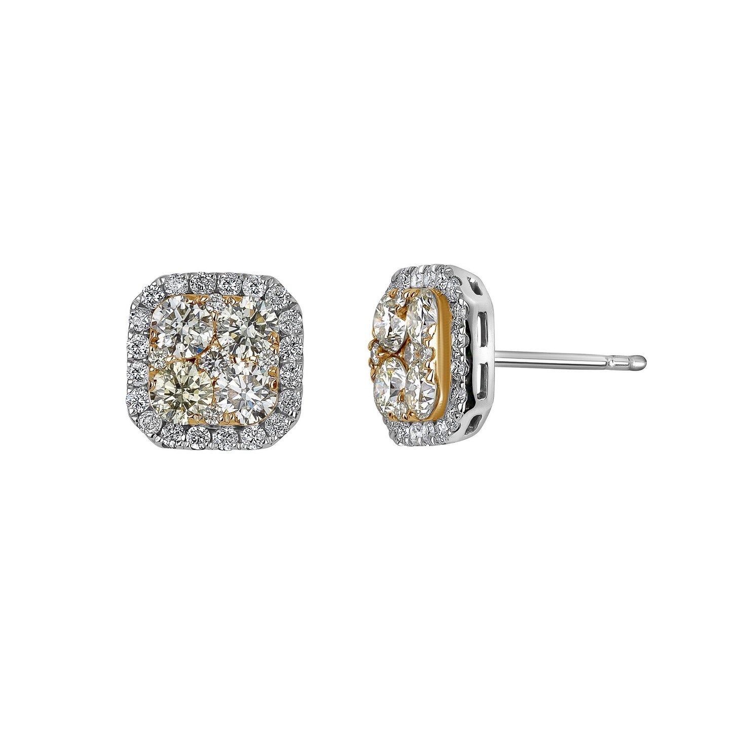 Two-Tone Square Circle Stud with Halo