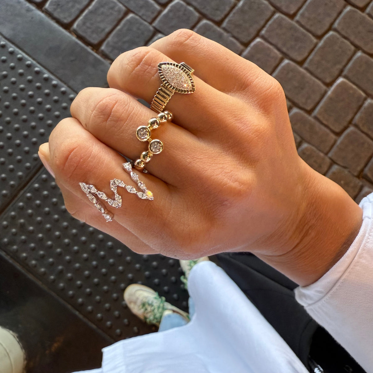 Fluted Gold & Diamond Pear Ring – Velvet Box Jewels