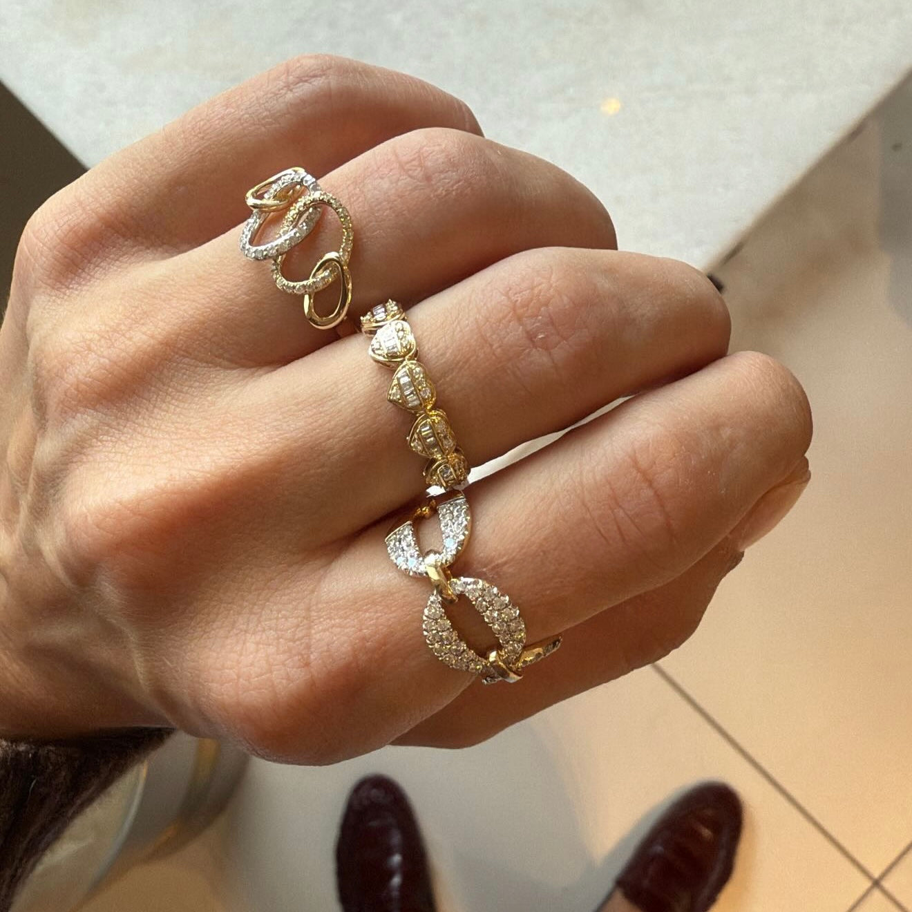Large Pave Diamond Link Ring