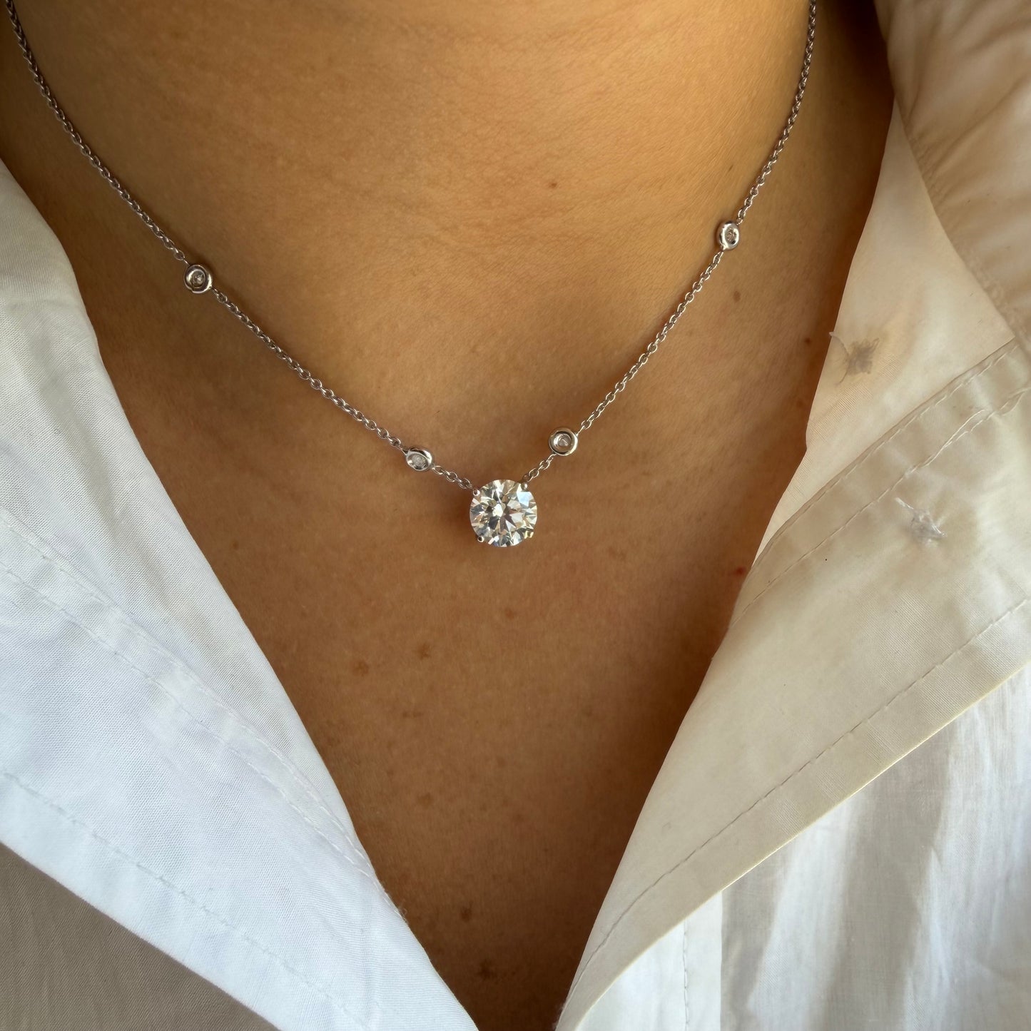 Lab Diamond Round & 4 Station Bezel Diamond Necklace