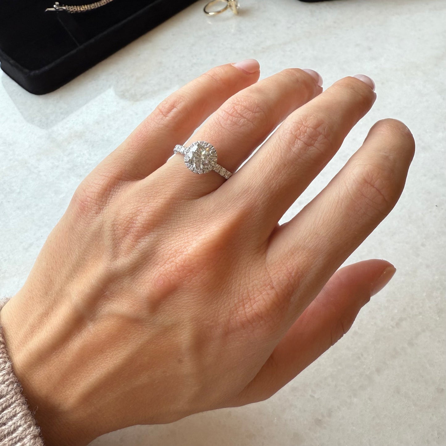 Round Lab Grown Engagement Ring With Pave Band & Halo