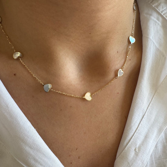 Small Colored Stone Heart Necklace