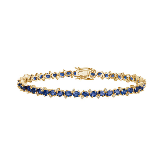 Blue Sapphire & Spike Diamond Tennis Bracelet