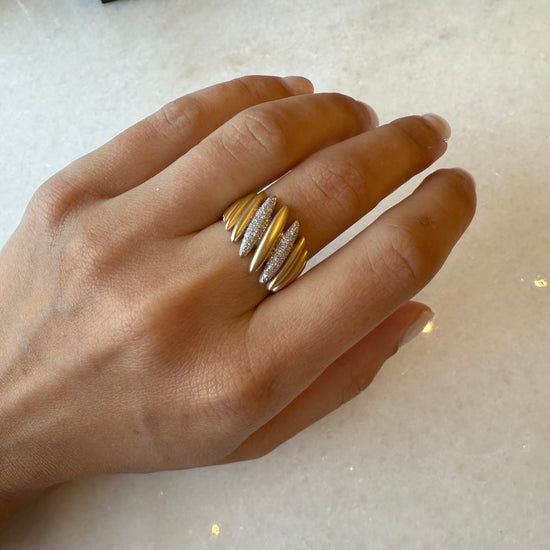 Brushed Gold Slanted Diamond Spike Ring