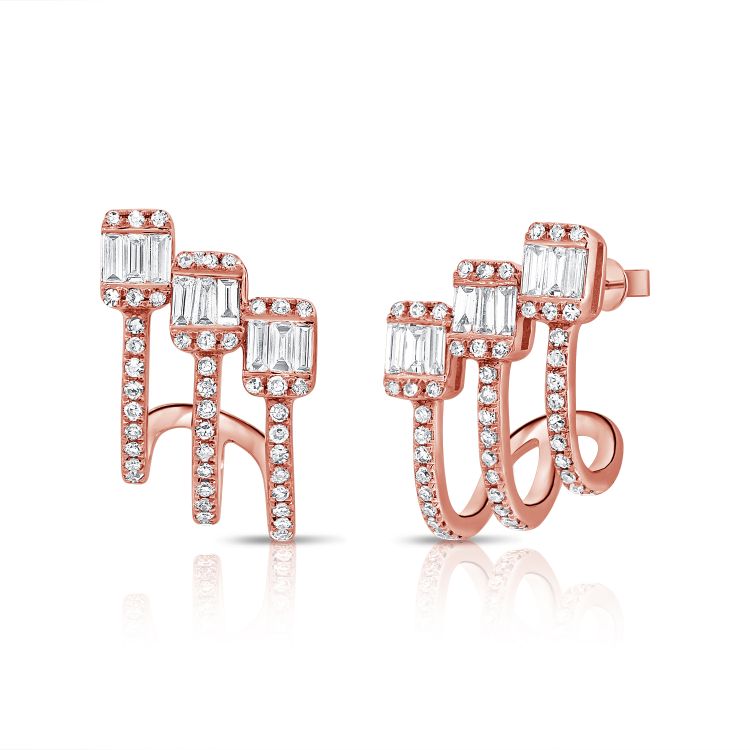 3 Baguette Cluster & 3 Line Cage Earrings