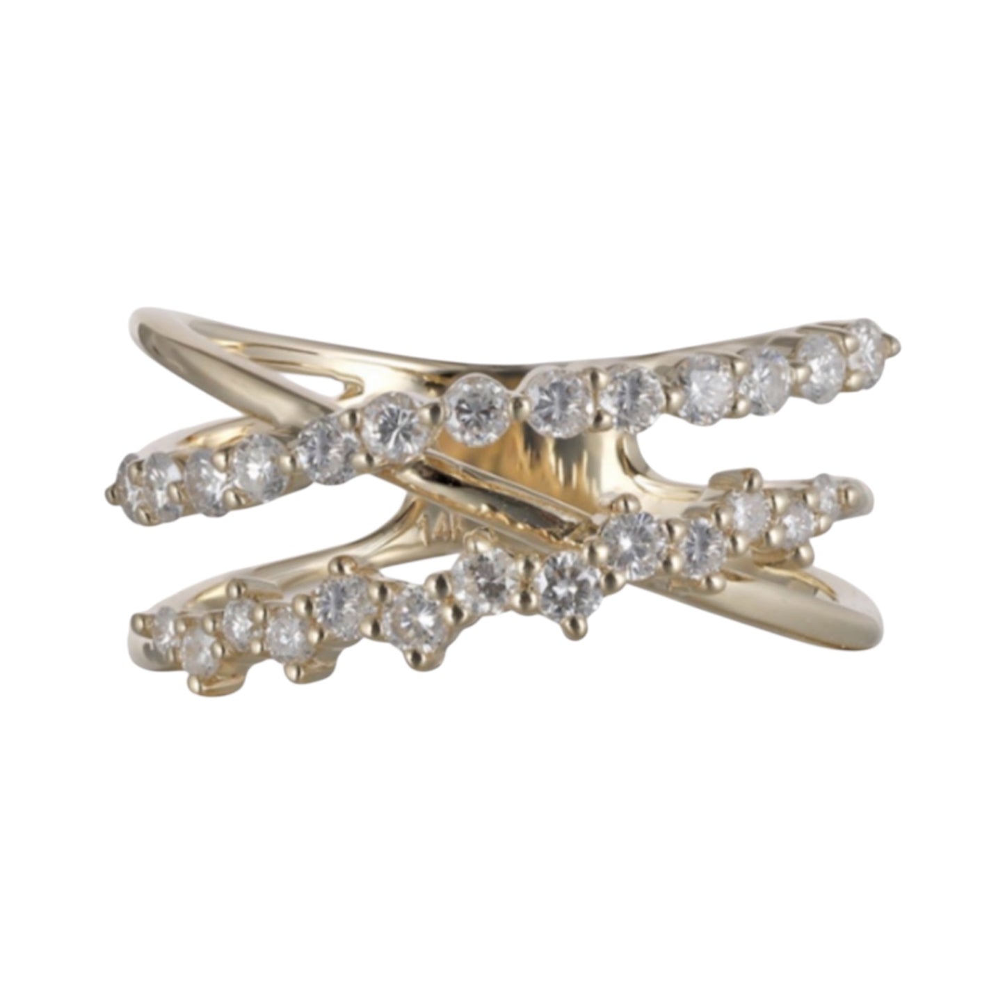 Three Line Diamond & Gold Criss Cross Ring