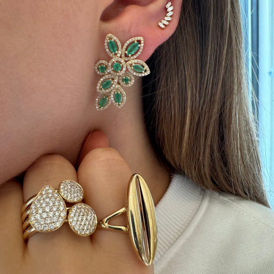 Emerald & Diamond Cluster Earrings