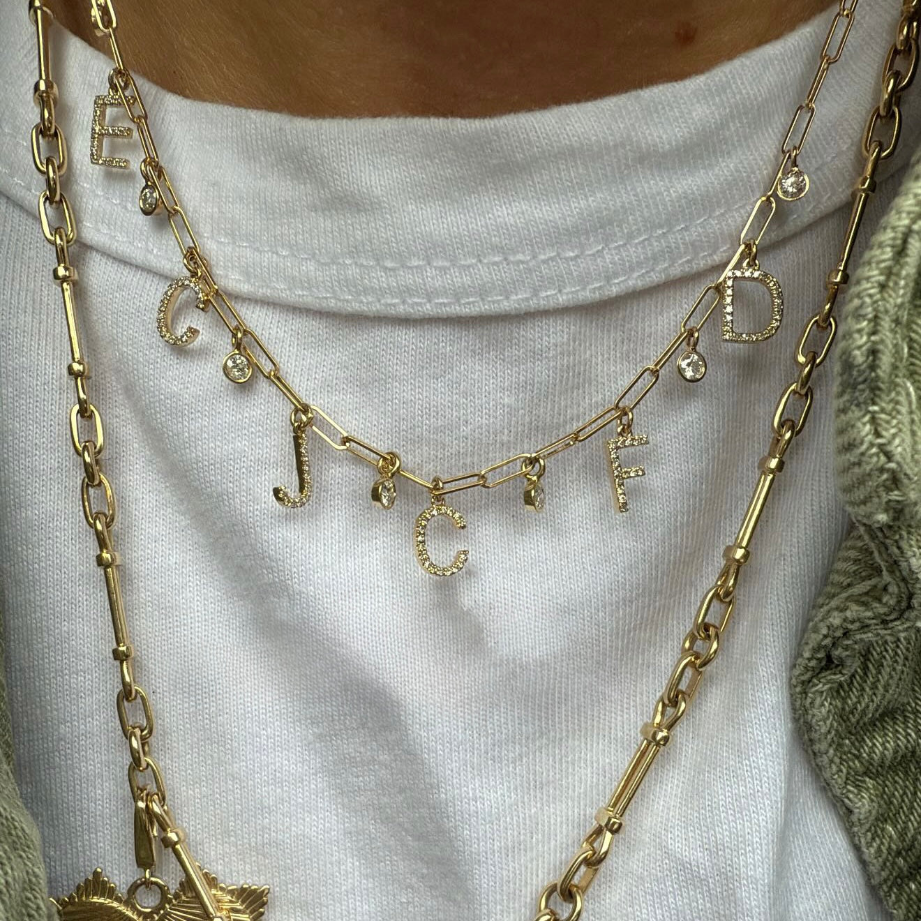 Personalized Diamond Bezel & Initial On Baby Paperclip Necklace