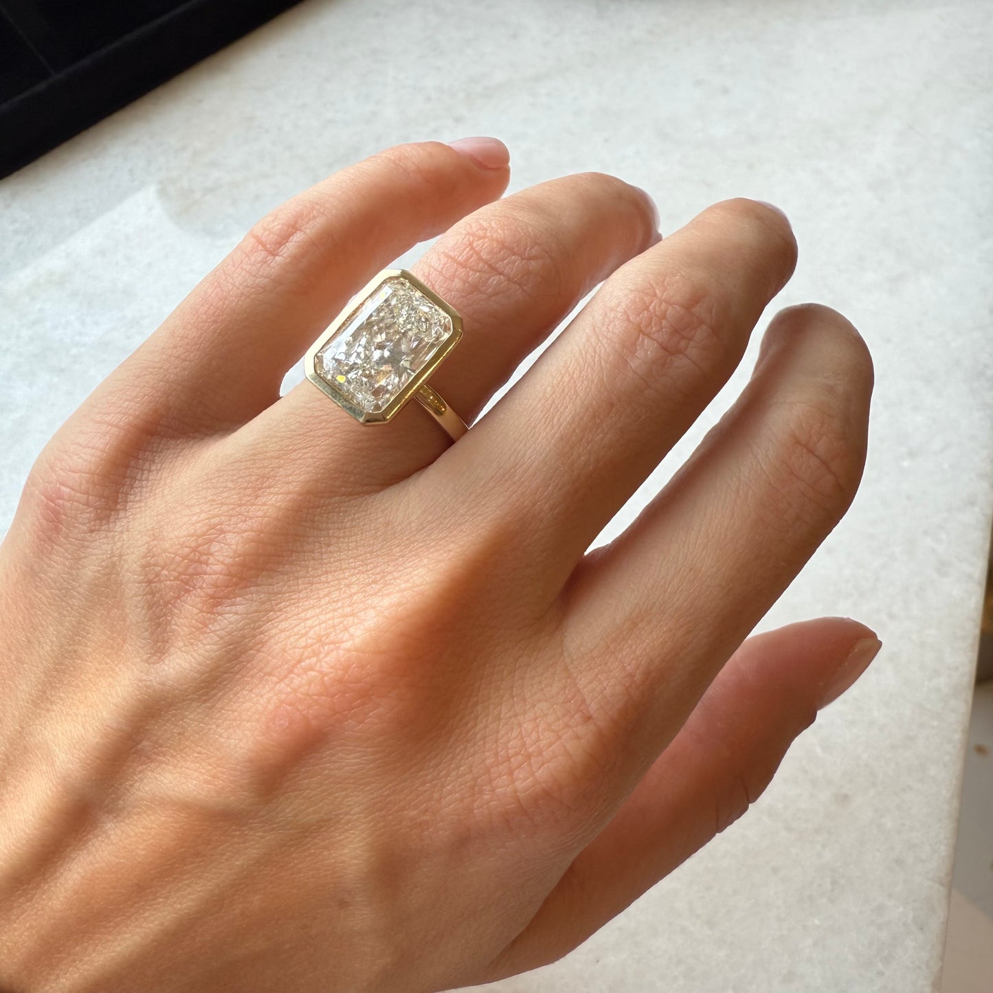 Lab Grown Radiant in Bezel Engagement Ring