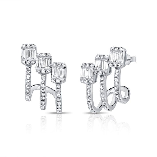 3 Baguette Cluster & 3 Line Cage Earrings