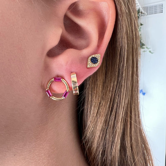 Ruby Baguettes On Circle Stud Earrings