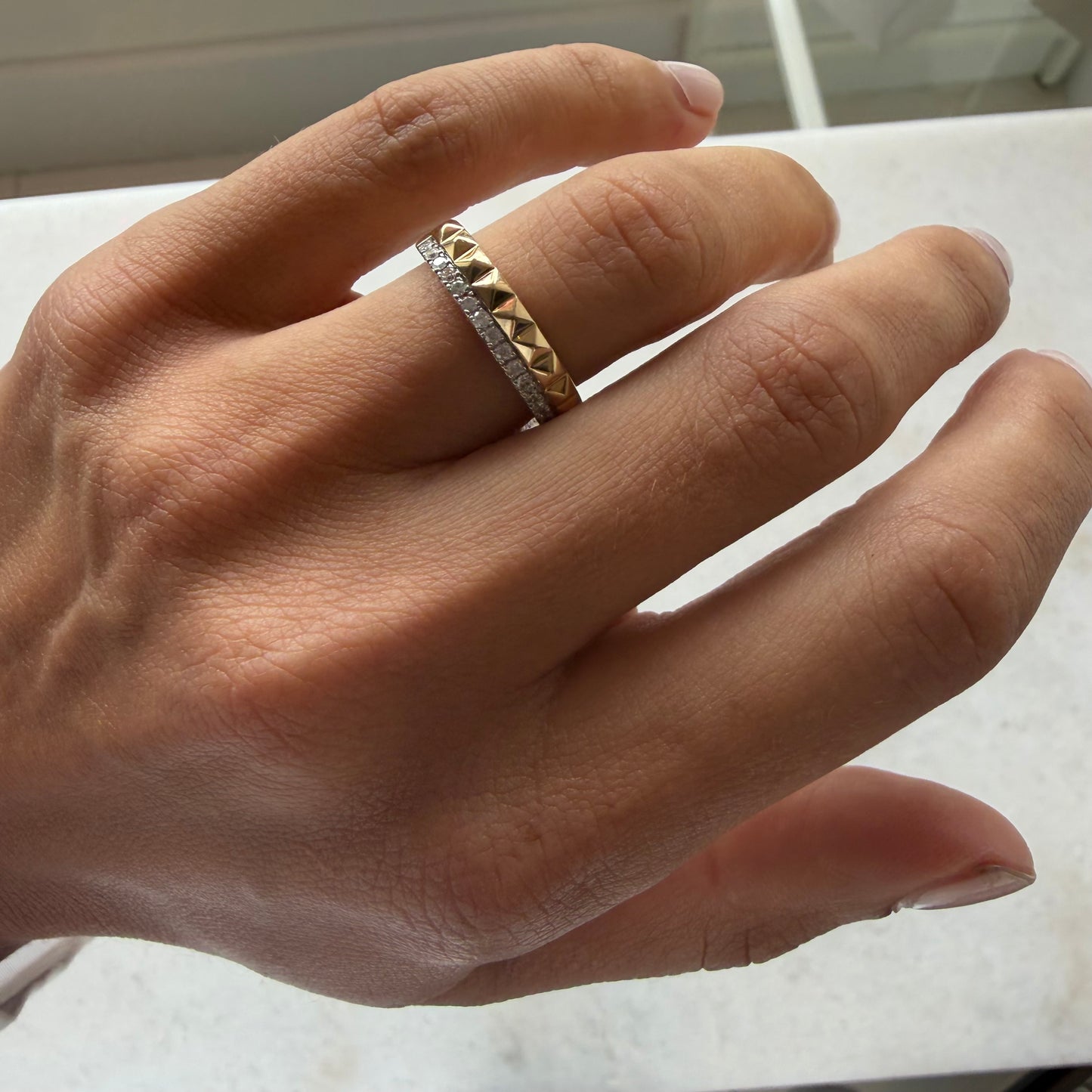 Pave Diamond & Gold Pyramid Ring