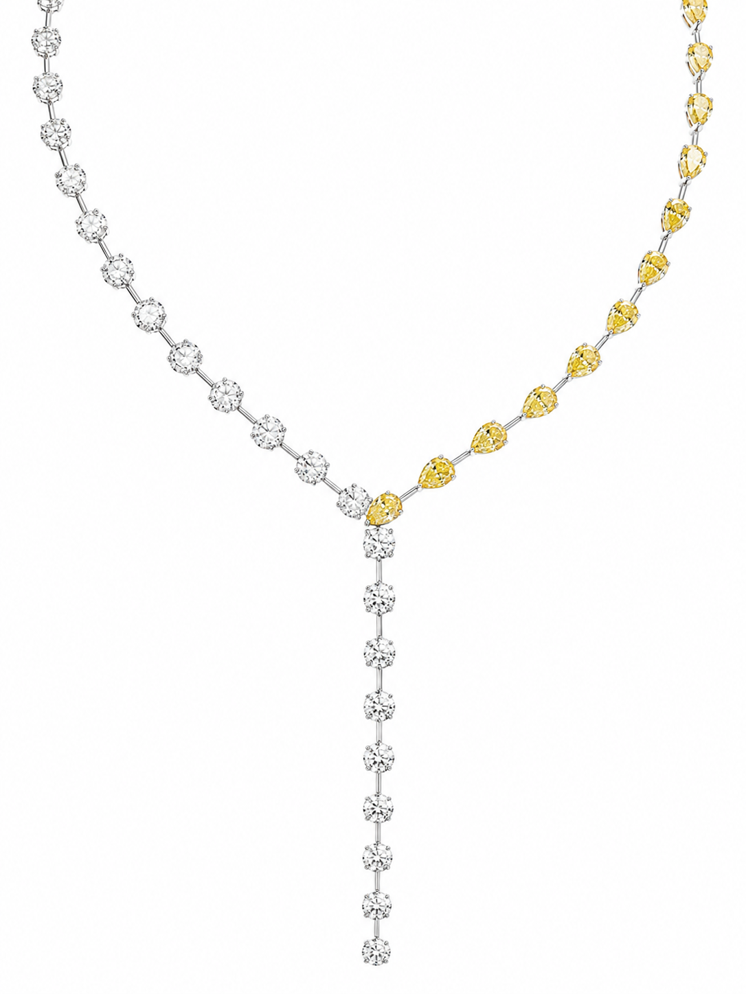 Two Tone Lab Diamond Yellow Pear & Round Necklace With Lariat