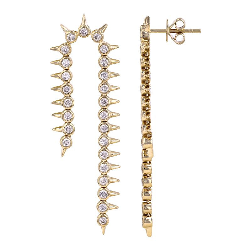 Long Bezel Diamond with Spikes Earrings
