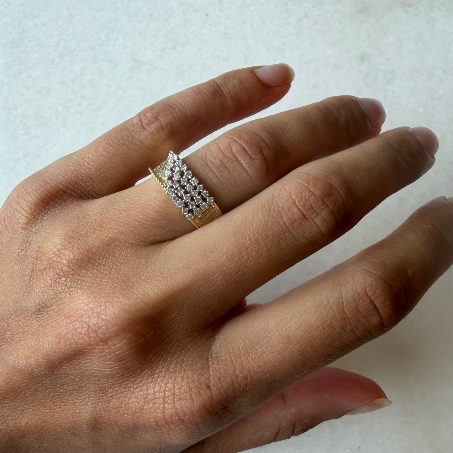 Brushed Gold & Diamond Ring