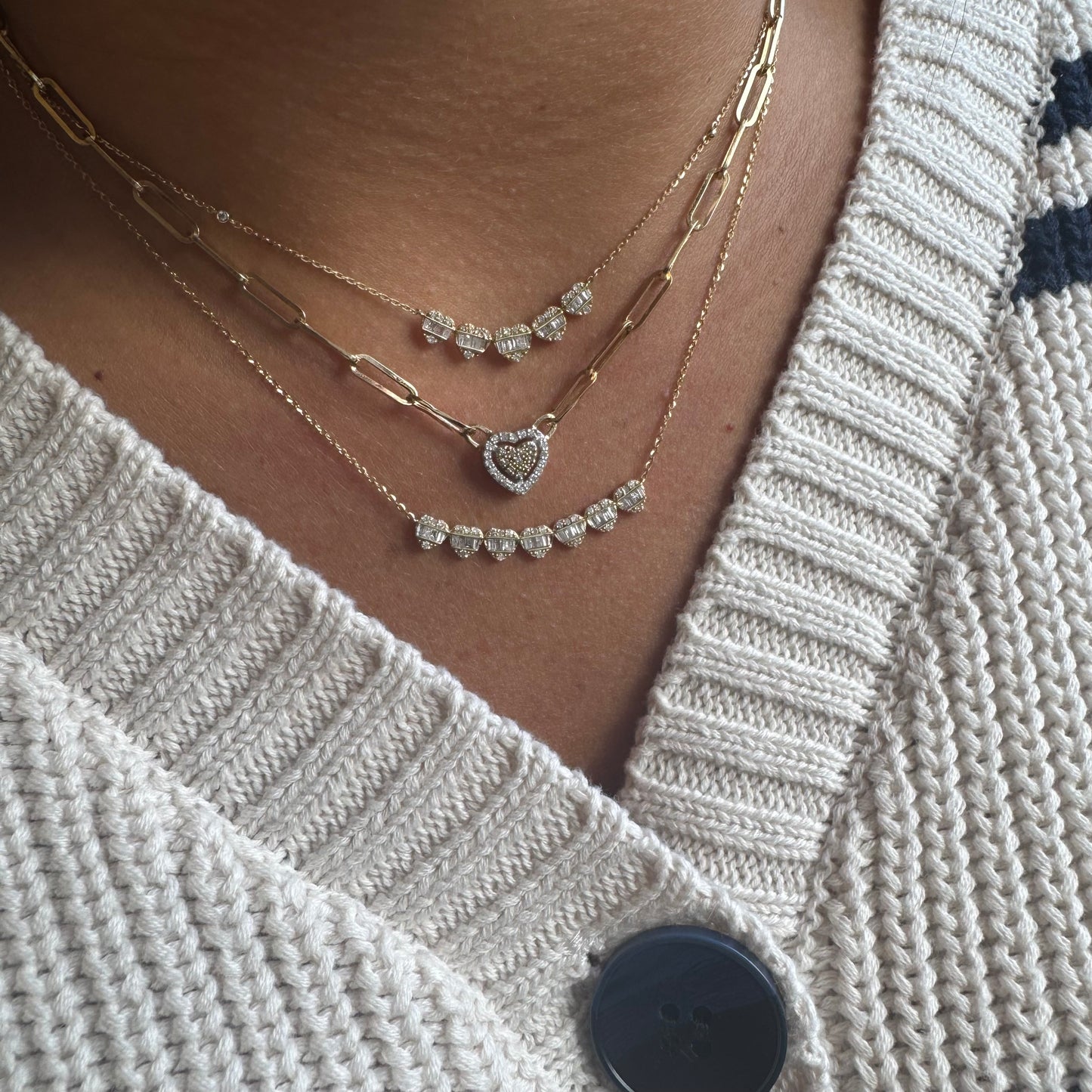 Paperclip Necklace With Two-Tone Halo Diamond Heart