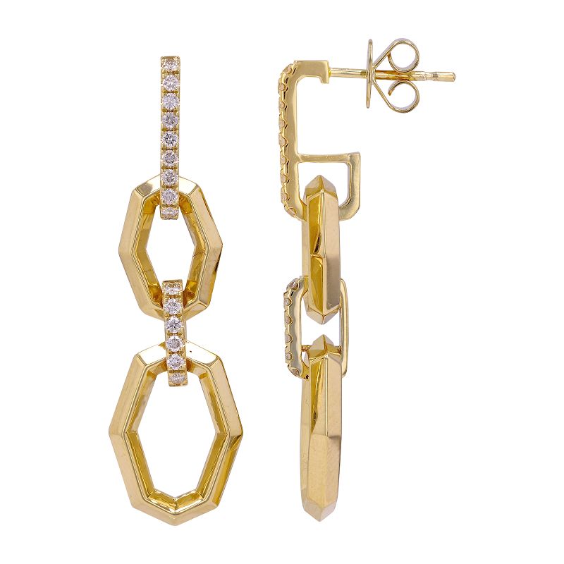 Double Gold Diamond Drop Earrings