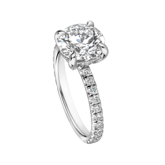 Round Lab Grown Engagement Ring With Pave Band & Hidden Halo