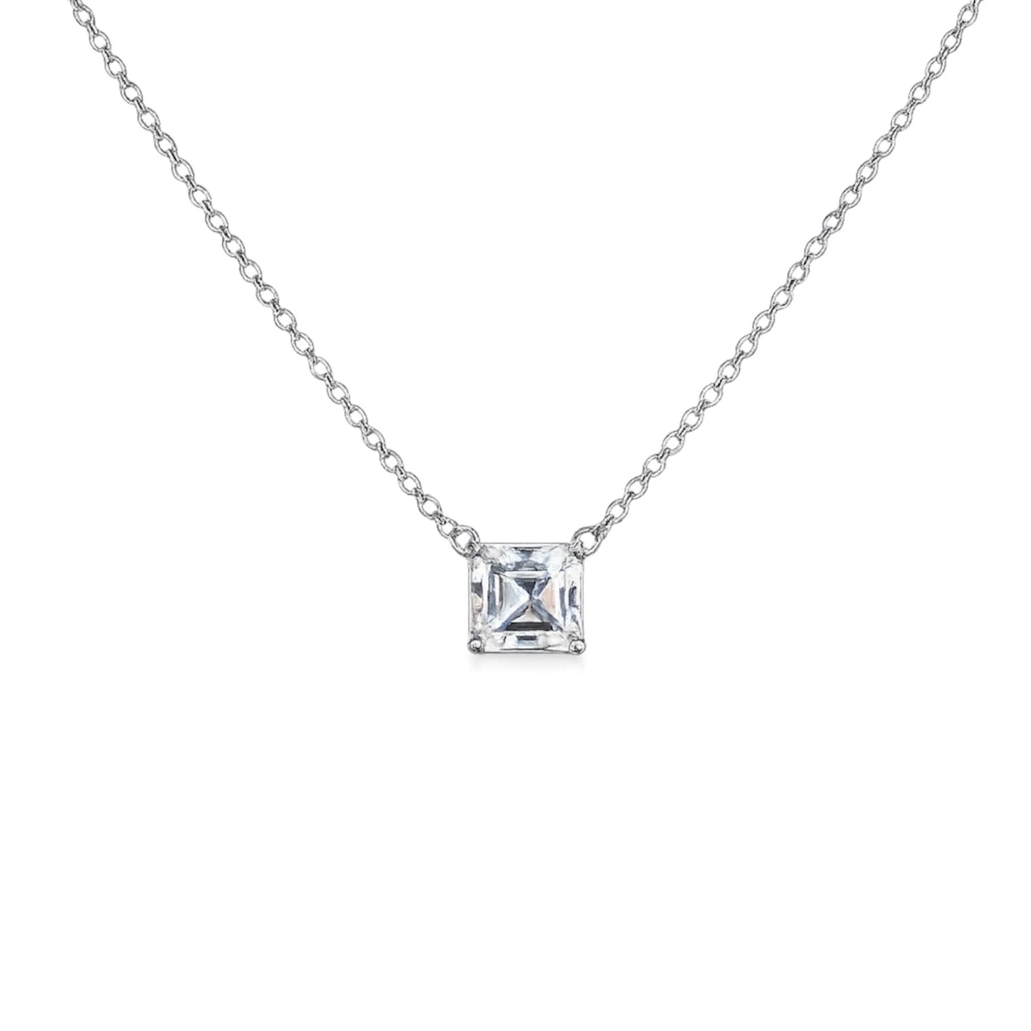 Lab Asscher Cut  & 2 Station Bezel Diamond Necklace