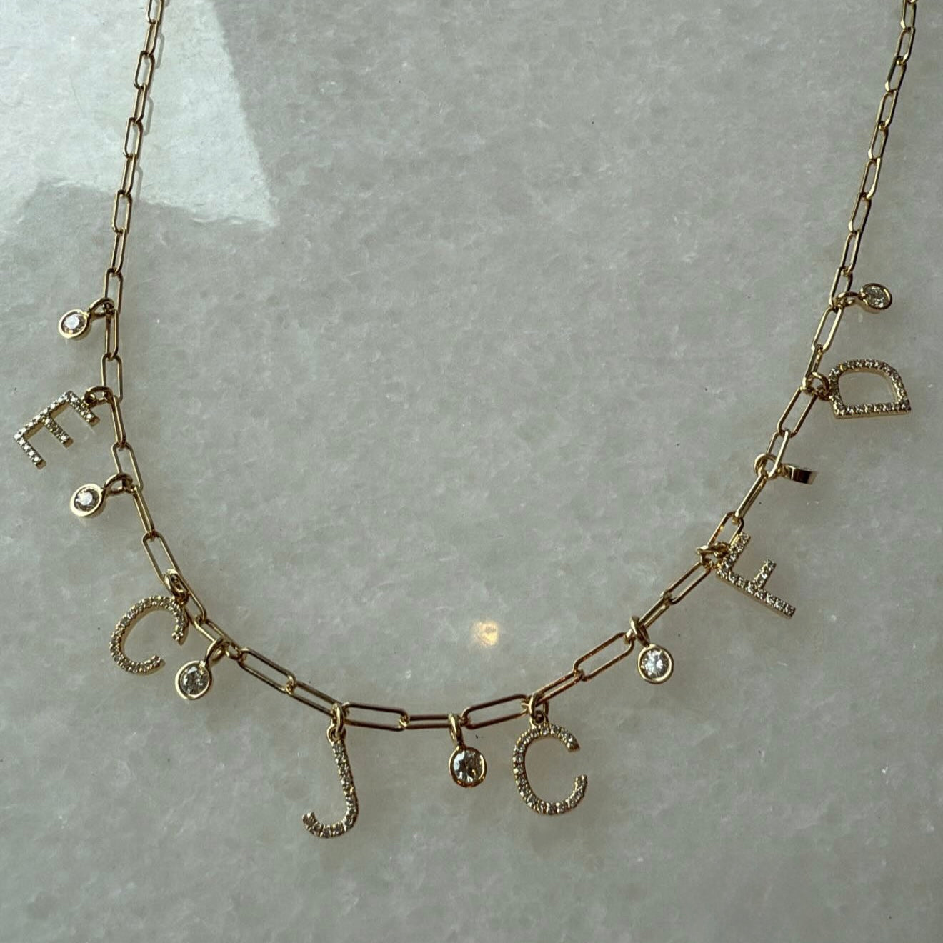 Personalized Diamond Bezel & Initial On Baby Paperclip Necklace