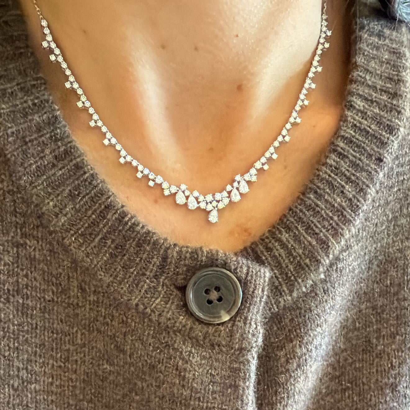 Scattered Lab Diamond Round & Pear Partway Tennis Necklace