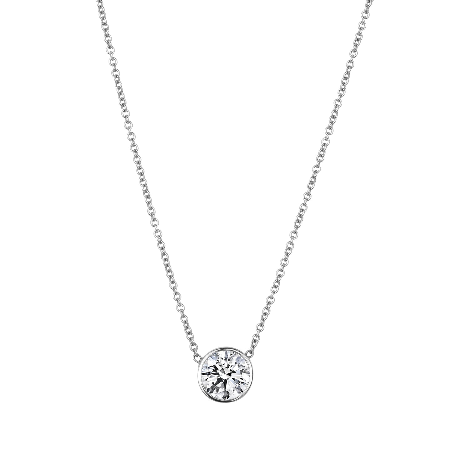 Round Bezel Lab Grown Diamond Solitaire on Chain Necklace