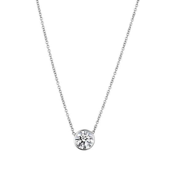Round Bezel Lab Grown Diamond Solitaire on Chain Necklace