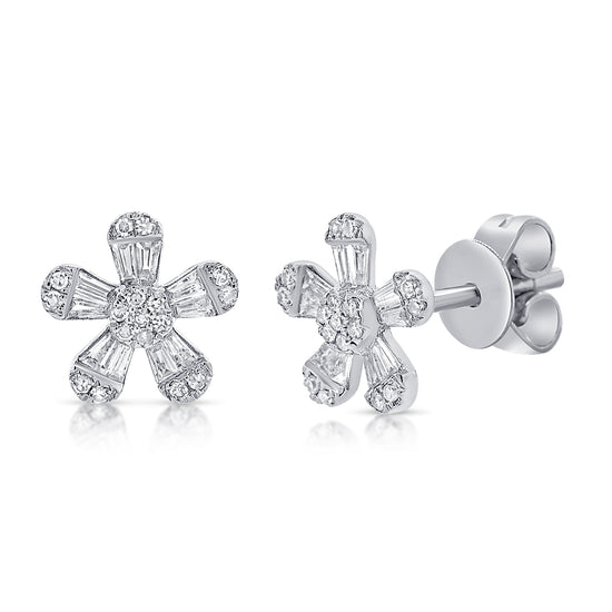 Load image into Gallery viewer, Petite Baguette Diamond Flower Earrings
