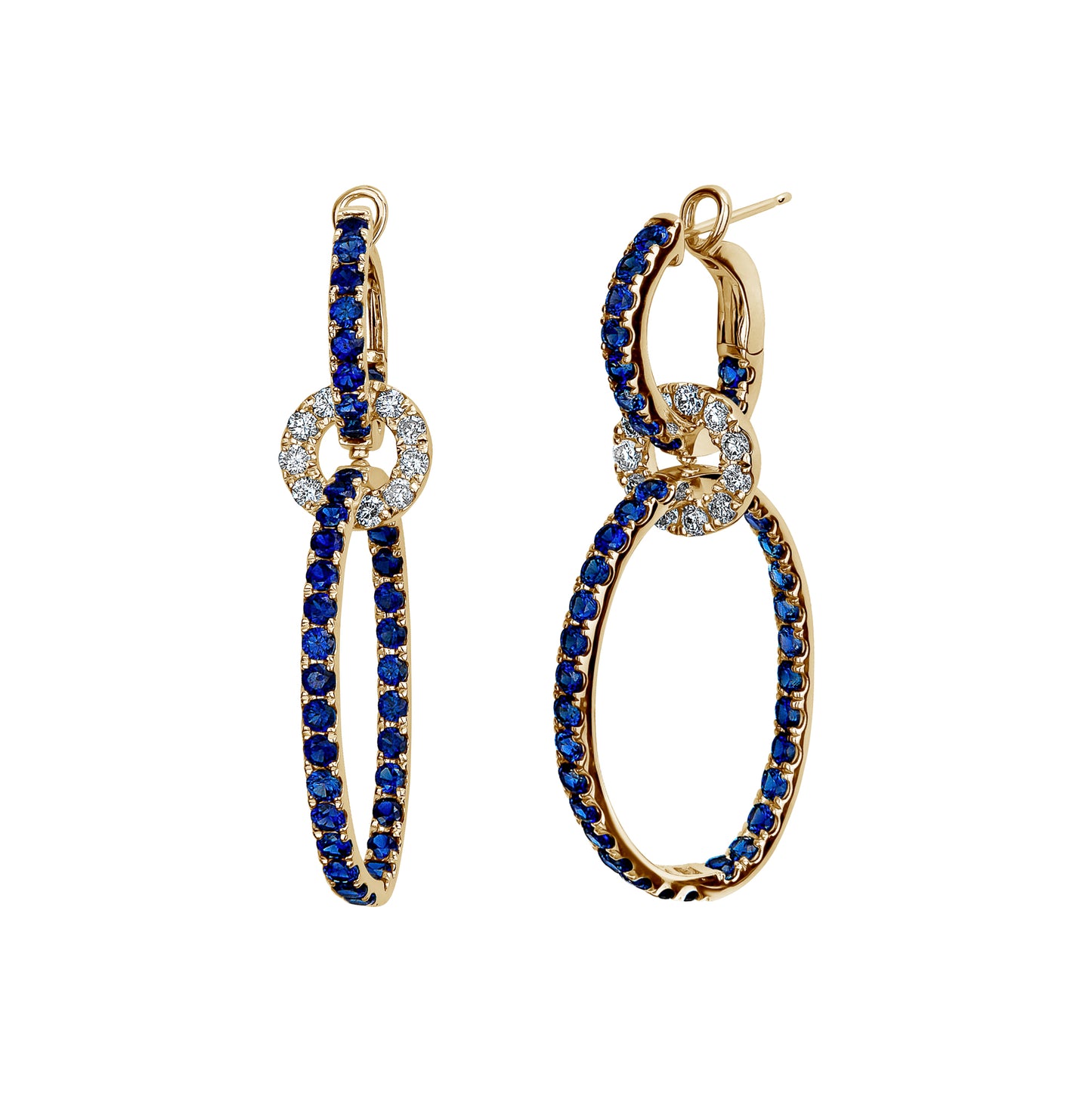 Hanging Blue Sapphire & Diamond Hoop Earrings